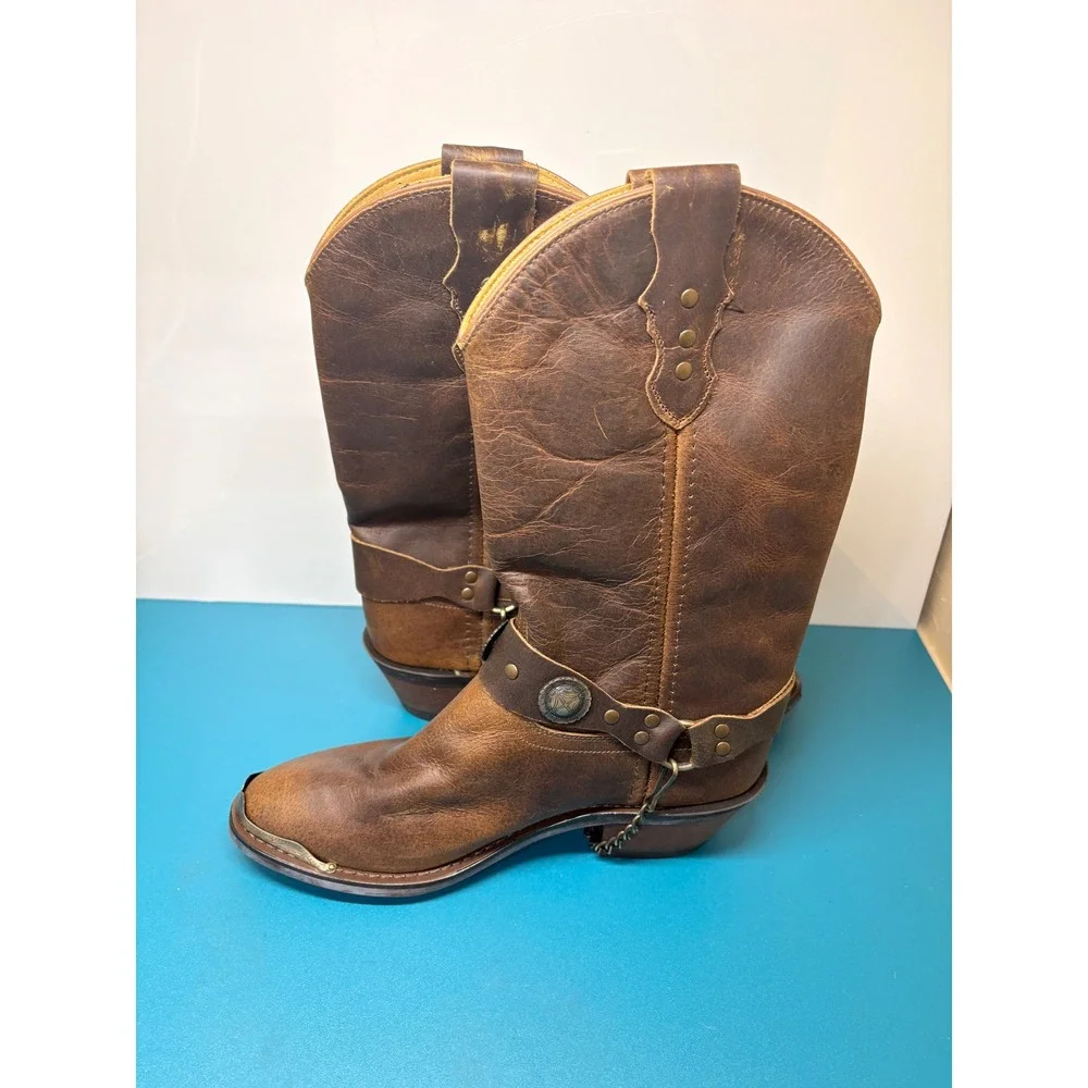 Old West Womens 8M Antique Brown Leather Harness Cowboy Boots